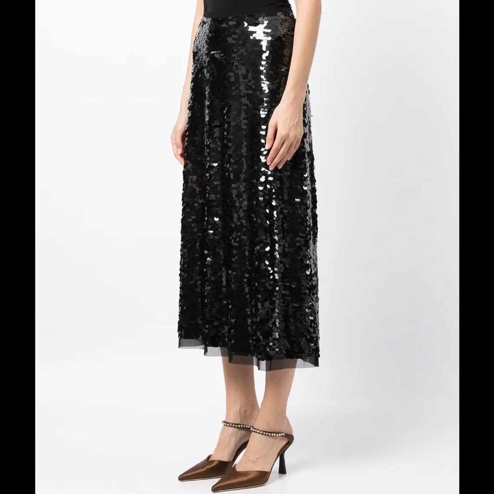 TORY BURCH Black sequin-embellished midi skirt Size XS / 2